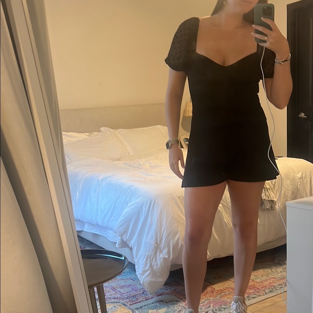 Elegant Black polkadot sleeve romper